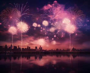 fireworks exploding in the black sky ai generative