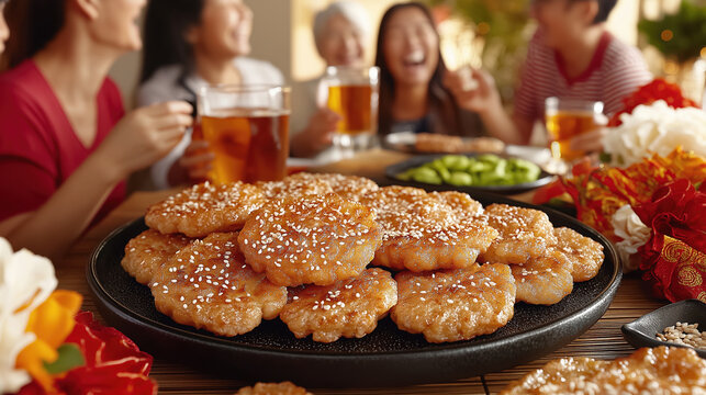 Golden brown pan fried nian gao for festive celebrations and culinary gatherings
