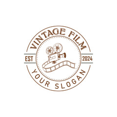 Hand drawn vintage style film production logo design template with vector illustration 