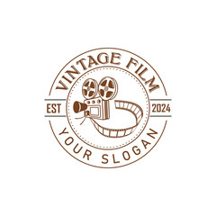 Hand drawn vintage style film production logo design template with vector illustration 