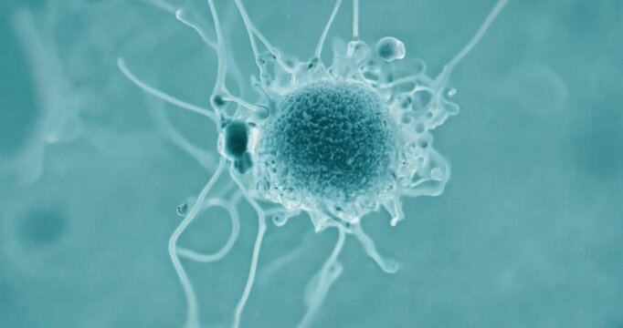 a microglia cell navigating through a neural network to a synapse