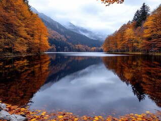 Obraz premium A lake surrounded by trees in the middle of a forest