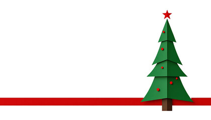 Paper Christmas Tree with Red Ribbon on Transparent Background