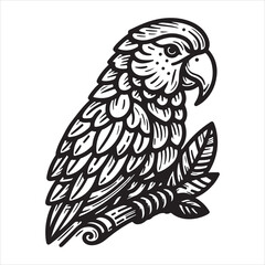 A bird perched on a leaf-covered branch