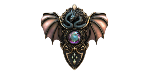 Intricate dragon emblem with gemstone isolated on transparent background
