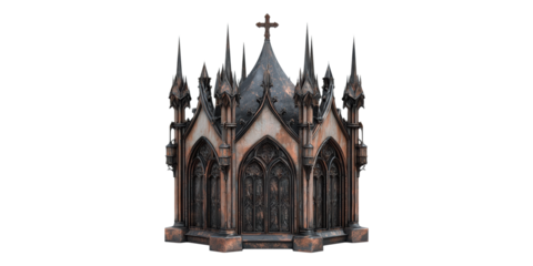 Gothic cathedral architectural model isolated on transparent background