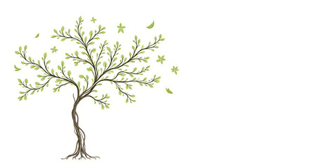 Obraz premium green energy presentation background, Minimalistic illustration of a tree with slender branches and light green leaves, set against a clean white background, symbolizing growth