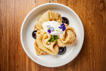 pancakes with sour cream and jam