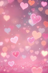 Dreamy Pink Heart Background with Sparkles and Bokeh Effect
