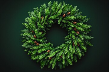 Beautifully Crafted Green Pine Wreath with Pine Cones on Dark Background