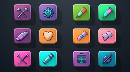 Stylized syringes and medical icons in vibrant shades reflecting healthcare and wellness