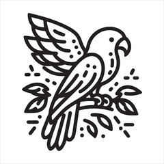 An intricate depiction of a parrot extending its wings while in flight