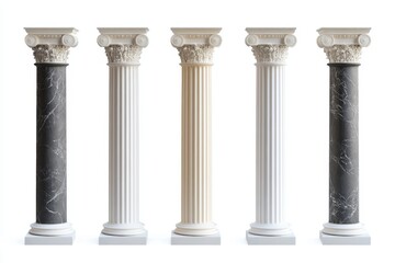 Set of Column set with a blend of greek and Roman styles isolated in white background