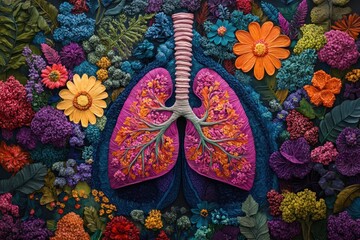 Lungs blossoming with vibrant floral artistry