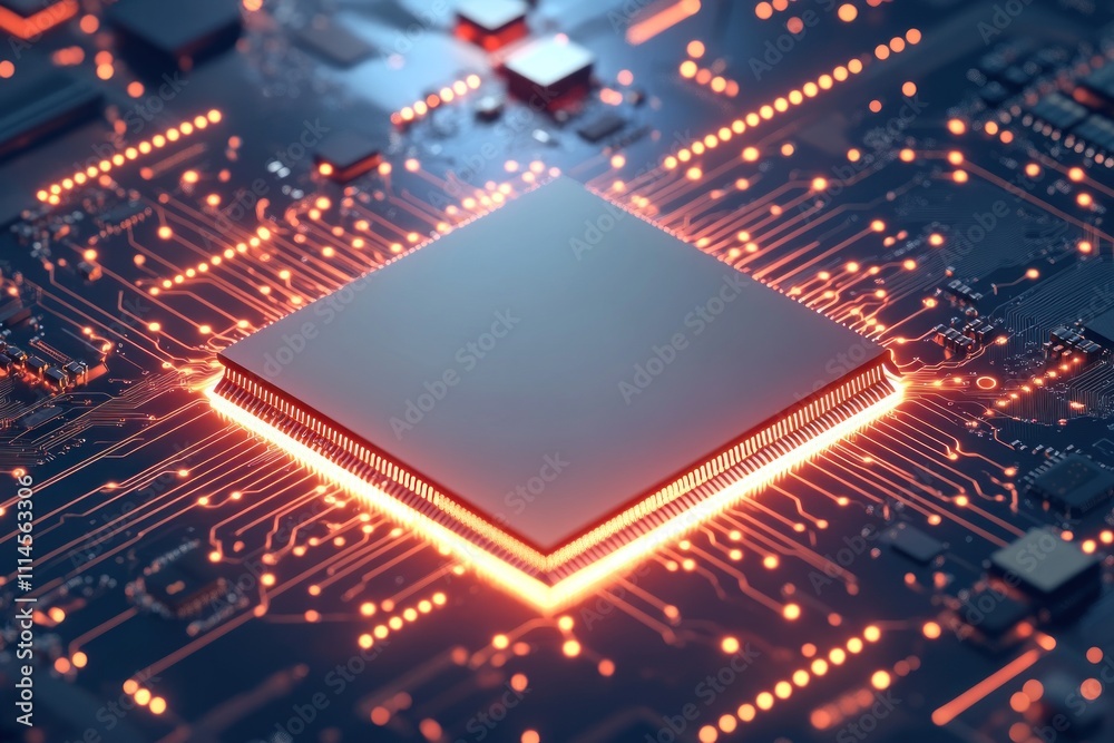 Aufkleber illuminated microchip on circuit board technology