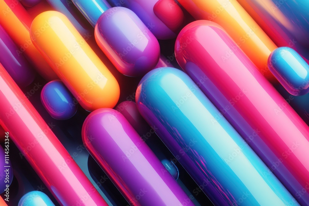 Aufkleber abstract colorful glossy cylinders and spheres pattern