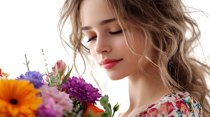 Naklejka premium A woman is holding a bouquet of flowers