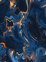 Obraz premium A complex abstract background with fractal patterns in deep blues and golds, creating a hypnotic visual effect.