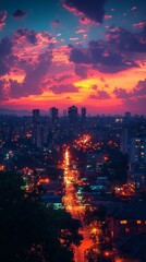 Obraz premium Colorful urban sunset view.