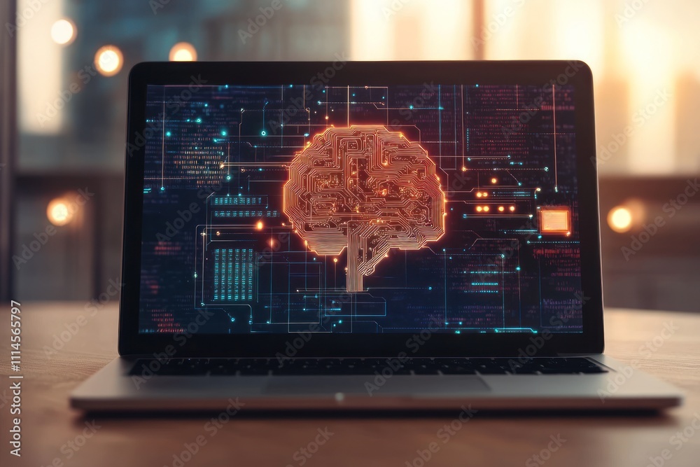 Aufkleber Laptop Displaying A Digital Brain Circuit Design