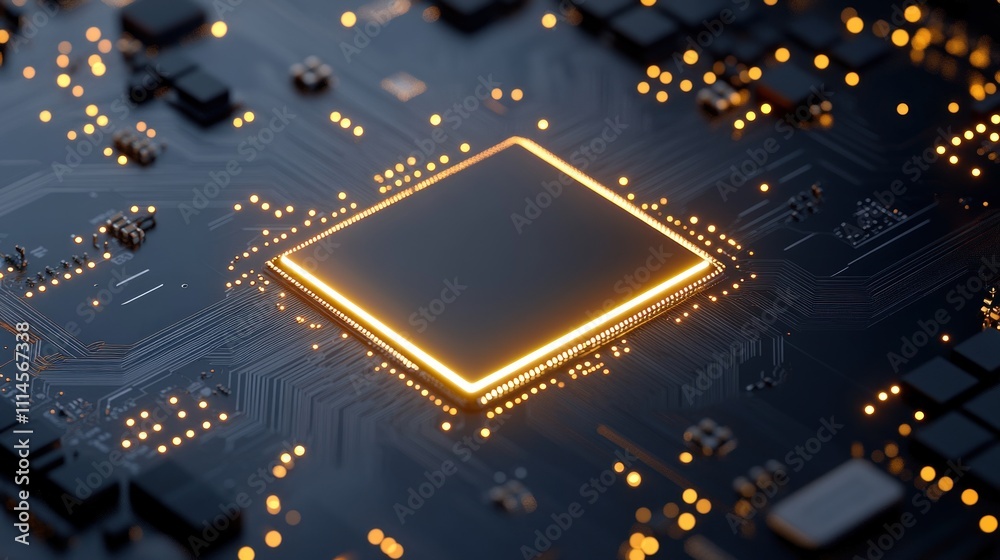 Poster Illuminated Central Processing Unit On Circuit Board