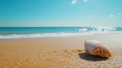 Obraz premium Seashell rests on a sunny beach by the ocean
