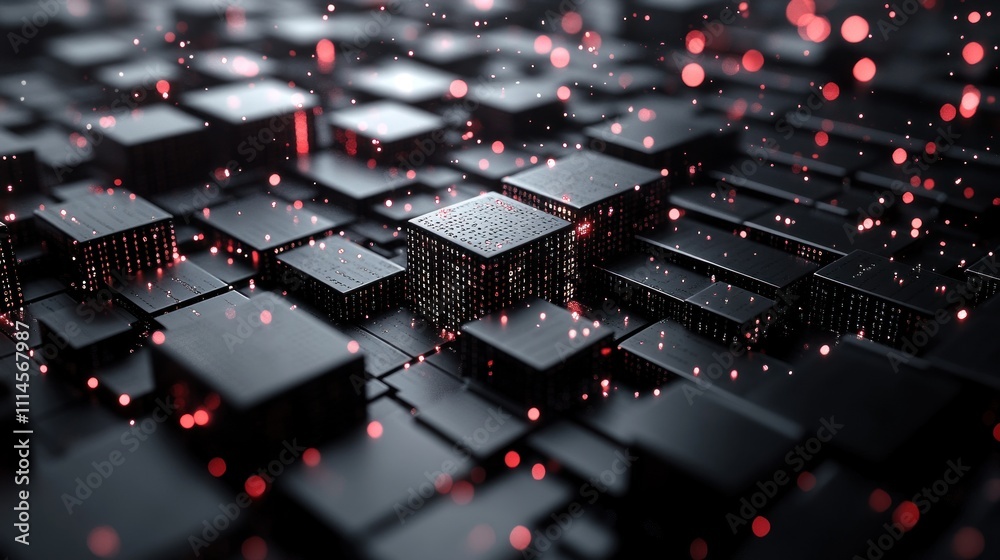 Poster Illuminated Cubes Form A Digital Data Network