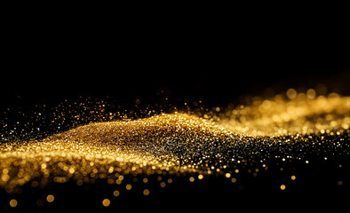 Fototapeta premium Golden Glitter Shimmering Waves on a Dark Background