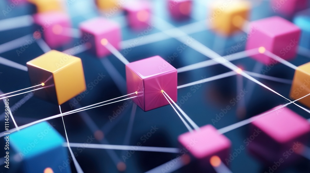 Poster colorful cubes connected in a complex network system