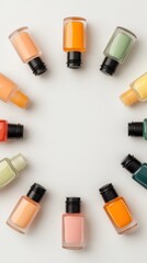 Obraz premium Overhead View of Colorful Neon Nail Polish Bottles Arrangement