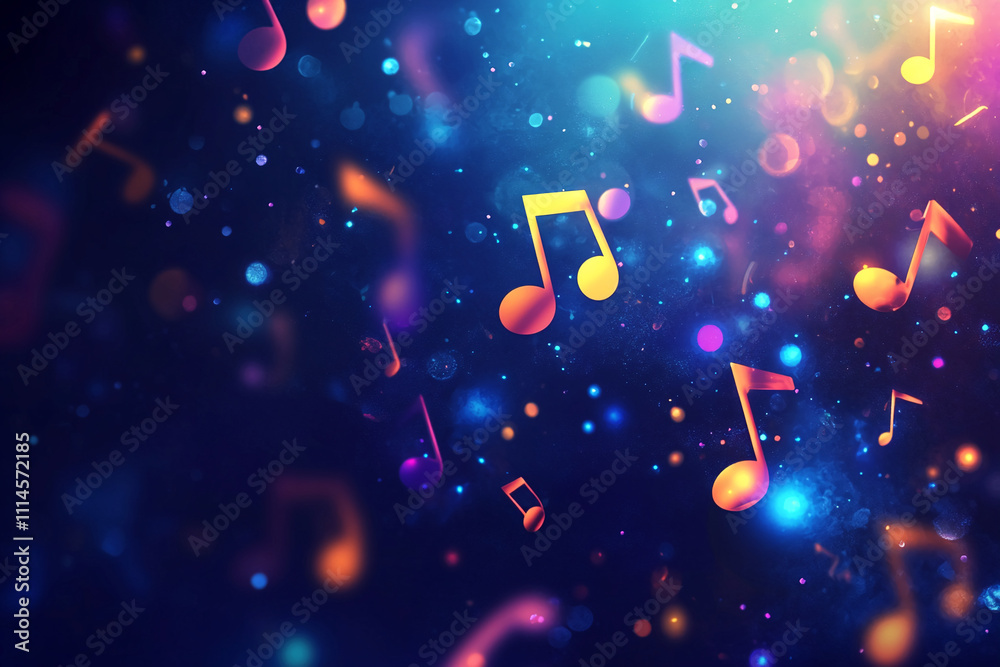 Aufkleber colorful musical notes floating through a vibrant background of lights and sparkles in a lively atmo
