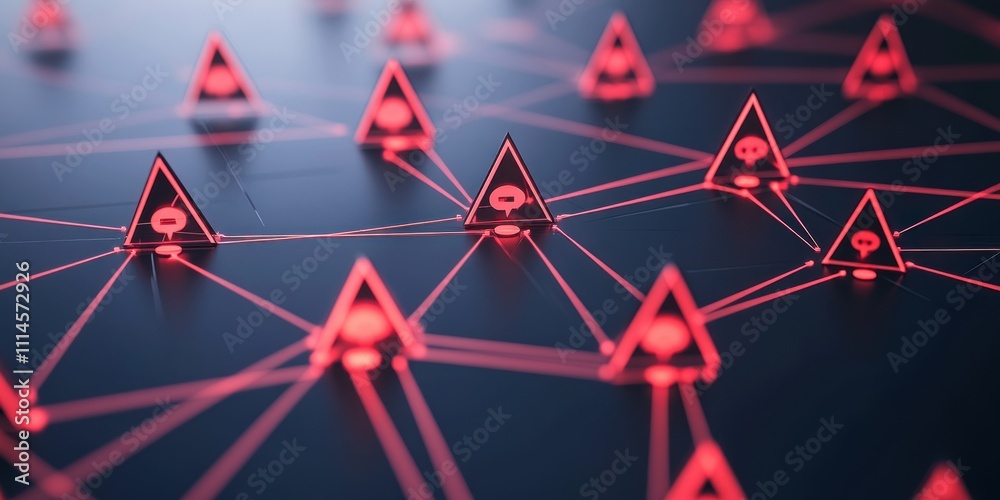 Aufkleber Network of Triangular Nodes with Communication Icons