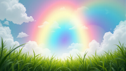 Fototapeta premium Vibrant Rainbow Over Green Grass A Scenic View for Nature Lovers