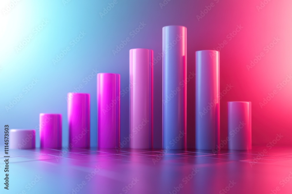 Poster abstract cylindrical columns rising in neon light