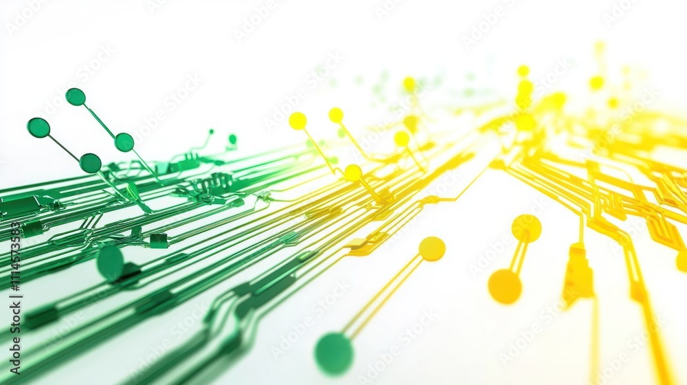 Poster abstract green and yellow circuit board design