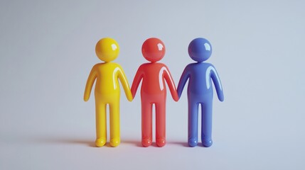 Three Colorful Figures Holding Hands Together In Unity