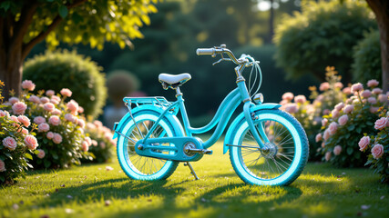 Fototapeta premium Stylish Aqua Bicycle Perfect for Garden Adventures and Leisure Rides