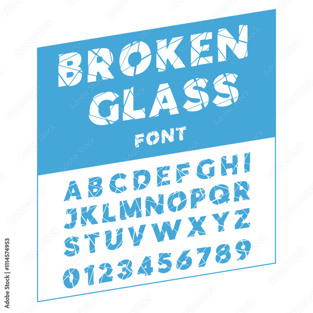 Fototapete font made of shards. pieces of crushed ice uppercase letters or numbers. broken alphabet. typography
