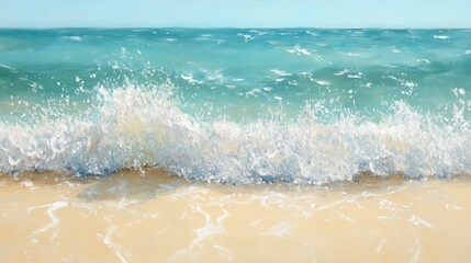 Ocean Waves Crashing on Sandy Beach Scene