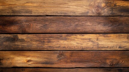 Obraz premium Close-up of weathered wooden planks with a rich brown color and visible grain patterns