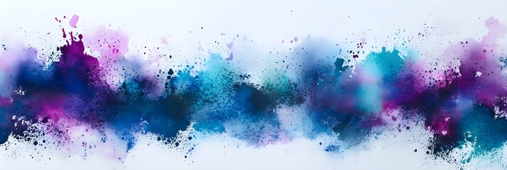 Fototapeta premium A background of vibrant watercolor splashes in shades of purple, blue, and teal, fading softly into the white background.