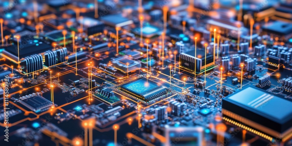Poster Illuminated Circuit Board Showing Complex Technological Connections