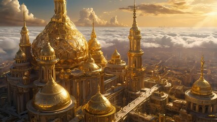 Obraz premium Radiant towers of a celestial castle glowing softly