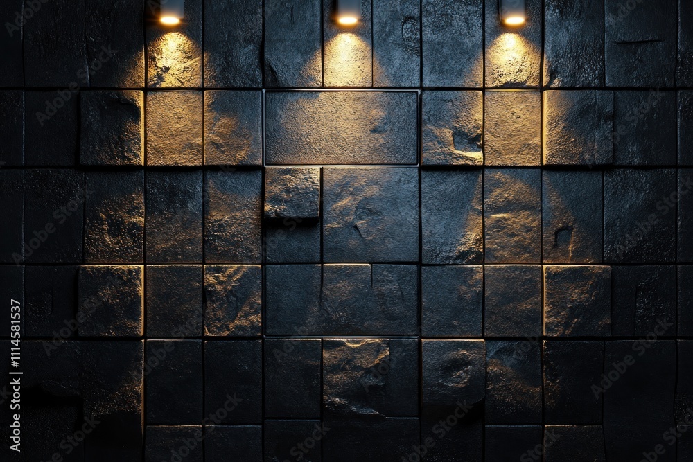 Poster illuminated dark stone wall block pattern