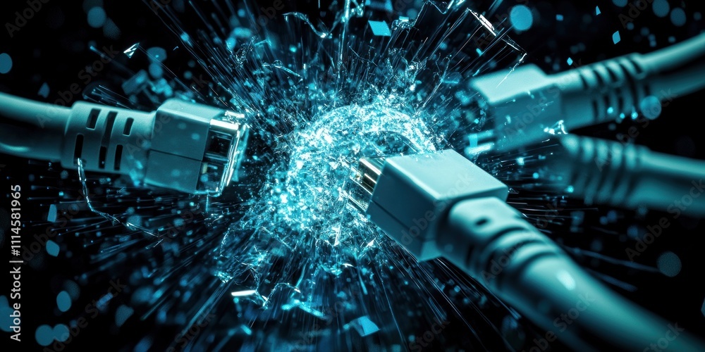 Poster shattered network cables digital data explosion