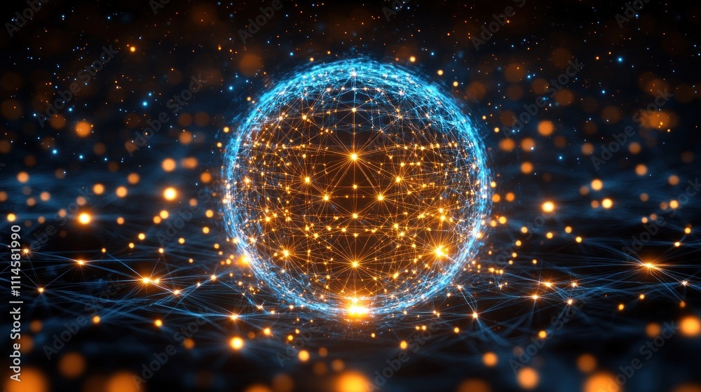 Poster Illuminated Global Network Sphere Abstract Representation
