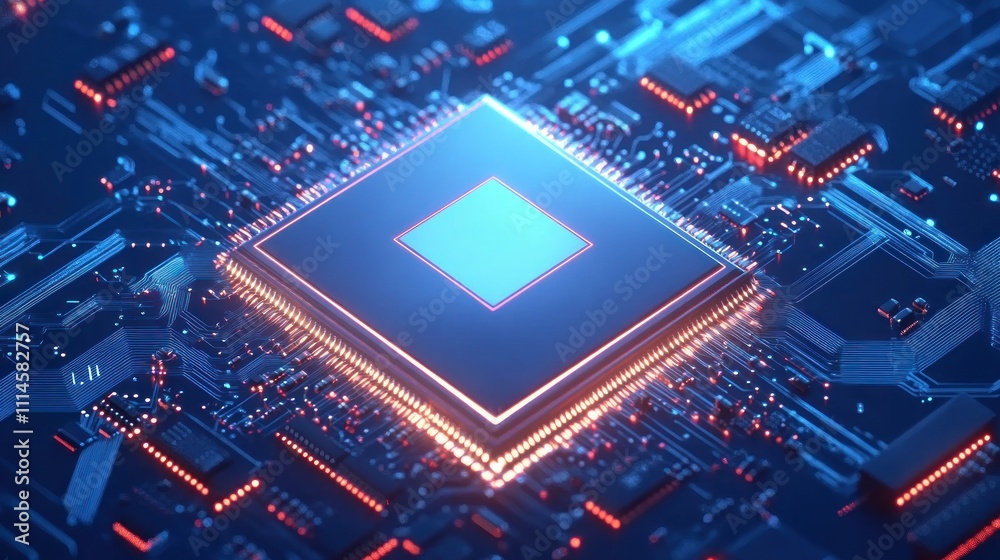 Poster Illuminated Central Processing Unit on Circuit Board