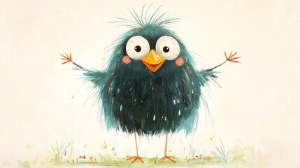 Fototapeta premium Happy Bird Character Welcoming Spring Flowers
