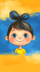 Cute girl on a yellow blue background. Colors of the flag of Ukraine. 