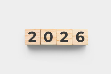 2026 wooden cubes on grey background
